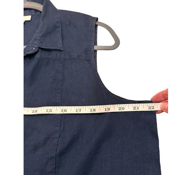 J. Jill Love Linen Sleeveless Mini Shirt Dress Minimalist Breezy Travel Navy, L - Picture 3 of 6